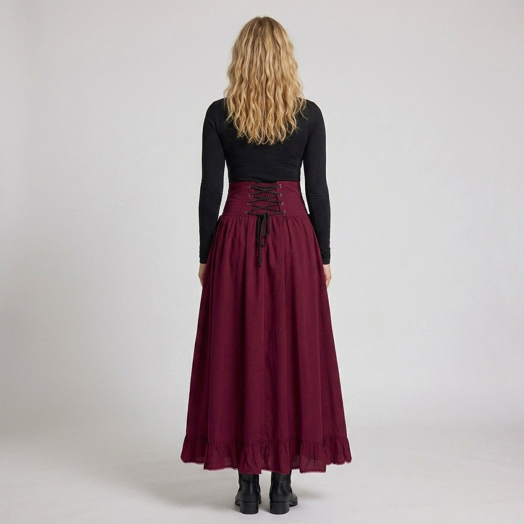 Ladies Elegant Wedding Skirt with Lacing and Ruffle Mune Fashion