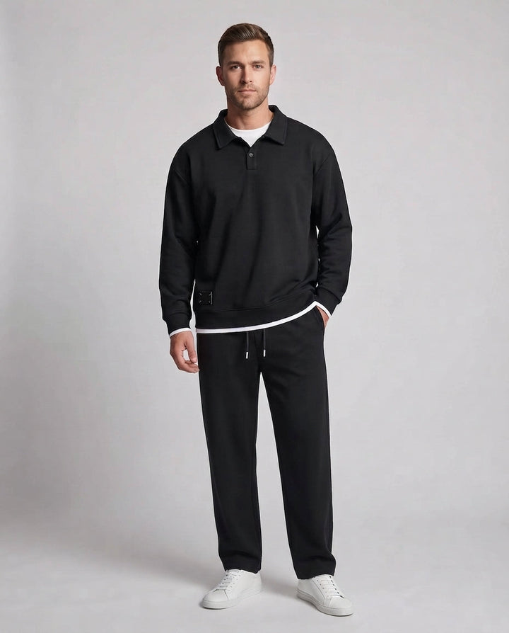 Unisex Oversize-Polo-Sweatshirt-Set mit weiter Jogginghose