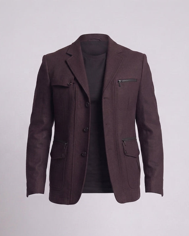 Men's jacket-blazer made of wool blend with decorative zipper and patch pockets Mune Fashion