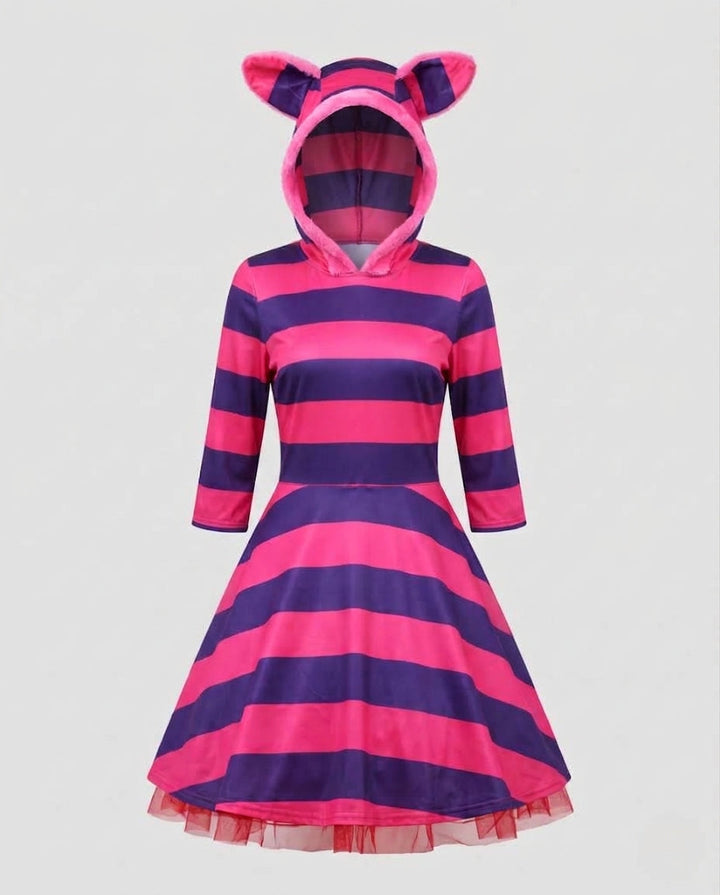 Women's cat costume with hood, striped design and charming accessories Mune Fashion