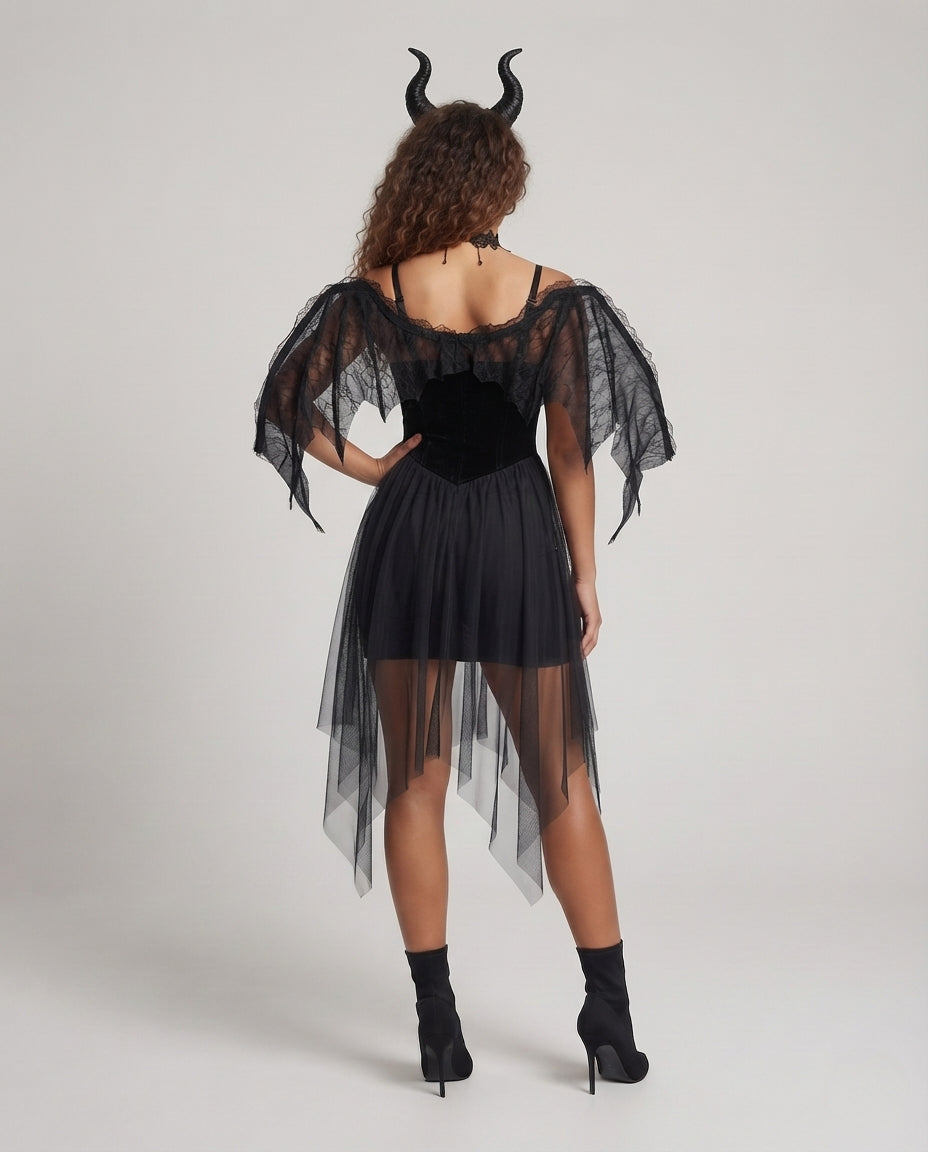 Ladies seductive Gothic dress with transparent tulle skirts Mune Fashion
