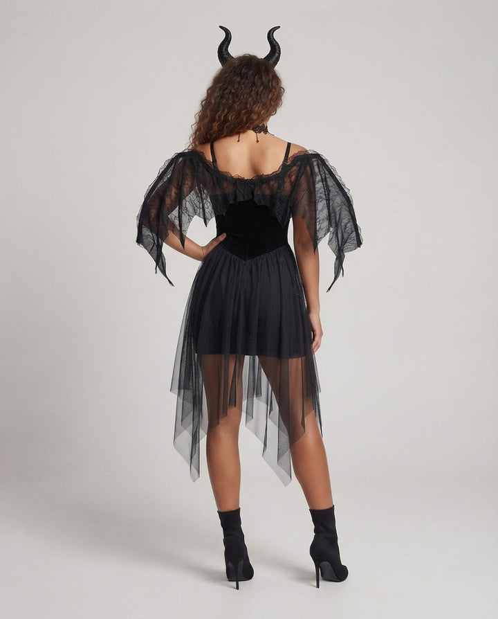 Ladies seductive Gothic dress with transparent tulle skirts Mune Fashion