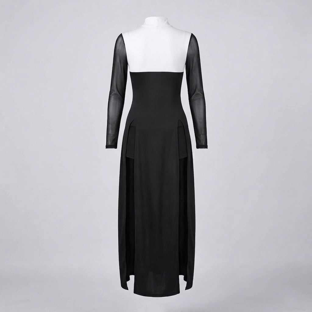 Women's seductive nun costume with transparent sleeves and ruffles Mune Fashion
