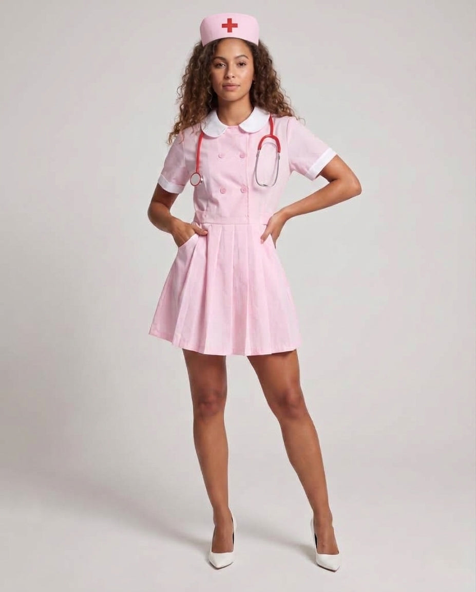 Women's Nurse Costume with Pleated Design Mune Fashion