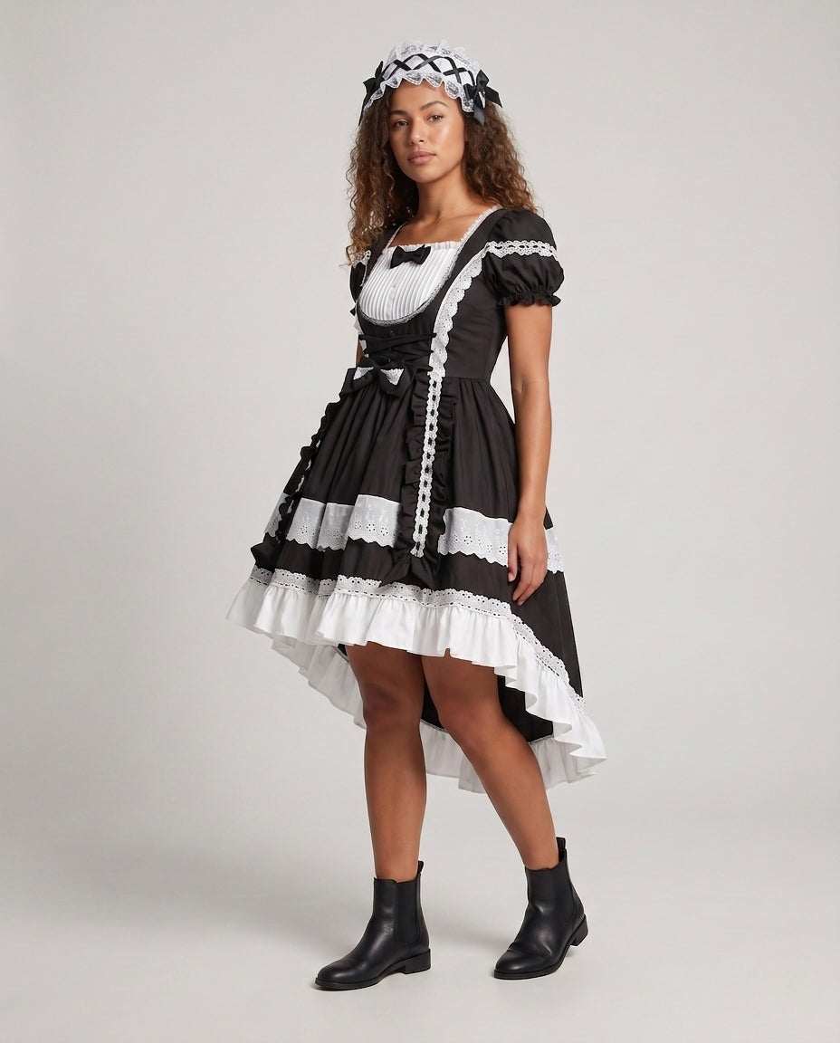 Women Timeless Lolita Dress with Ruffle Details and Puff Sleeves Mune Fashion