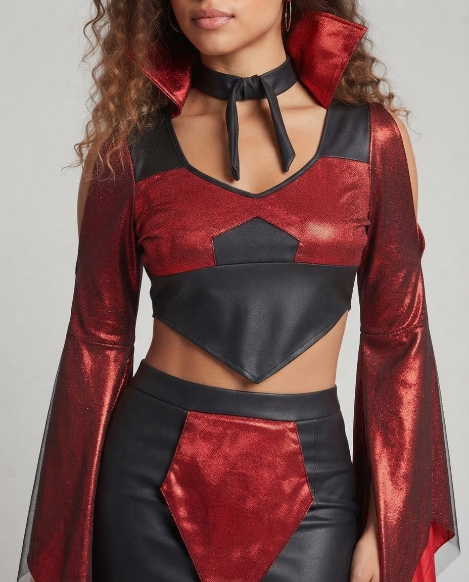 Women's Devil Costume with Voluminous Sleeves and Shimmering Tulle Skirt Mune Fashion