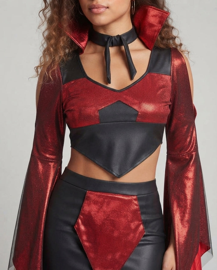 Women's Devil Costume with Voluminous Sleeves and Shimmering Tulle Skirt Mune Fashion