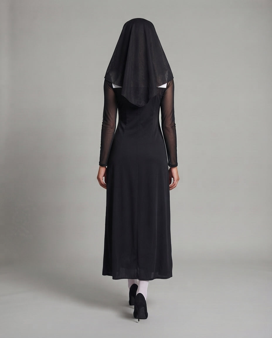 Ladies Seductive Nun Costume with Sheer Sleeves and Side Slits Mune Fashion