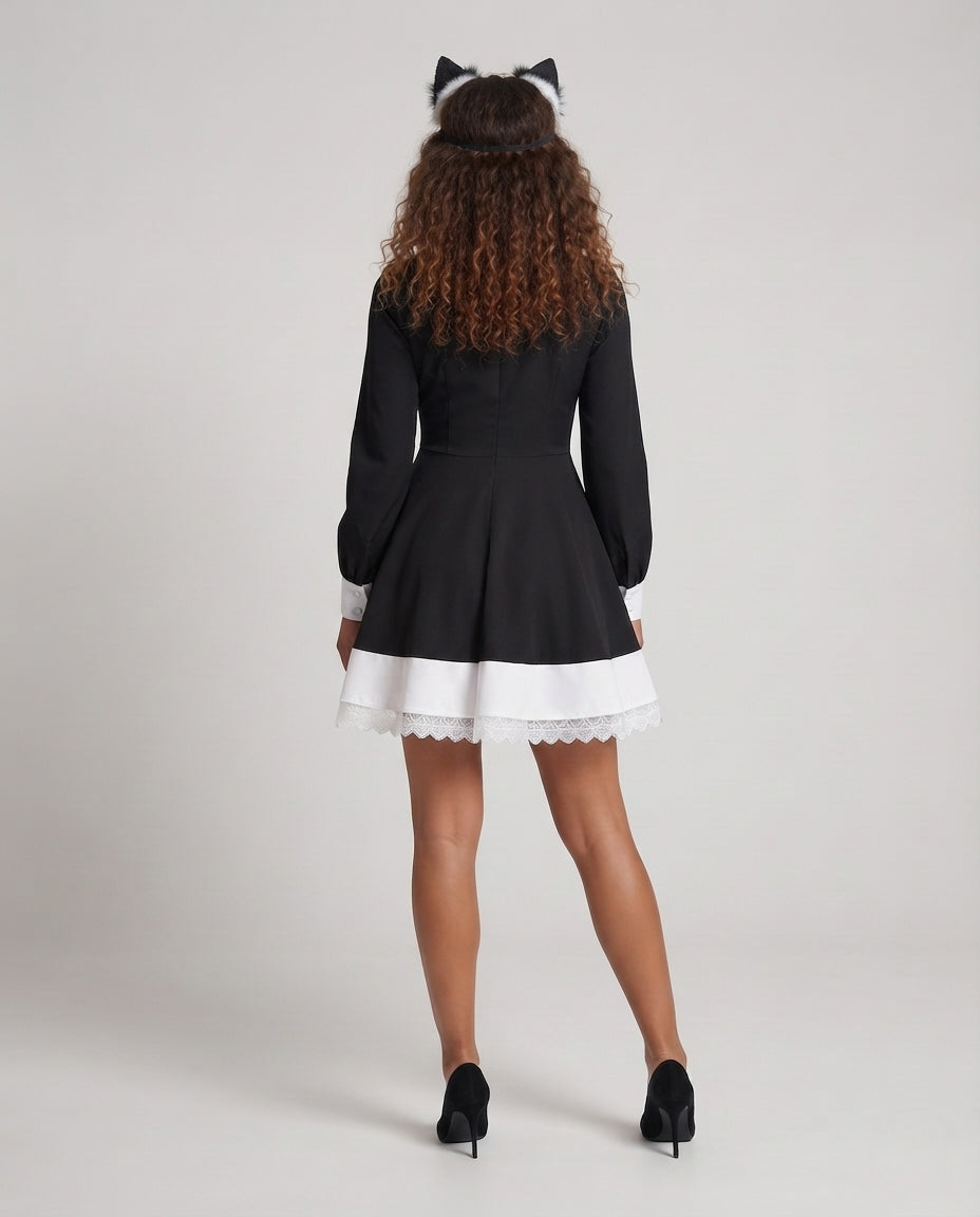 Ladies Lace Dress with Ruffles and Cross Details Mune Fashion