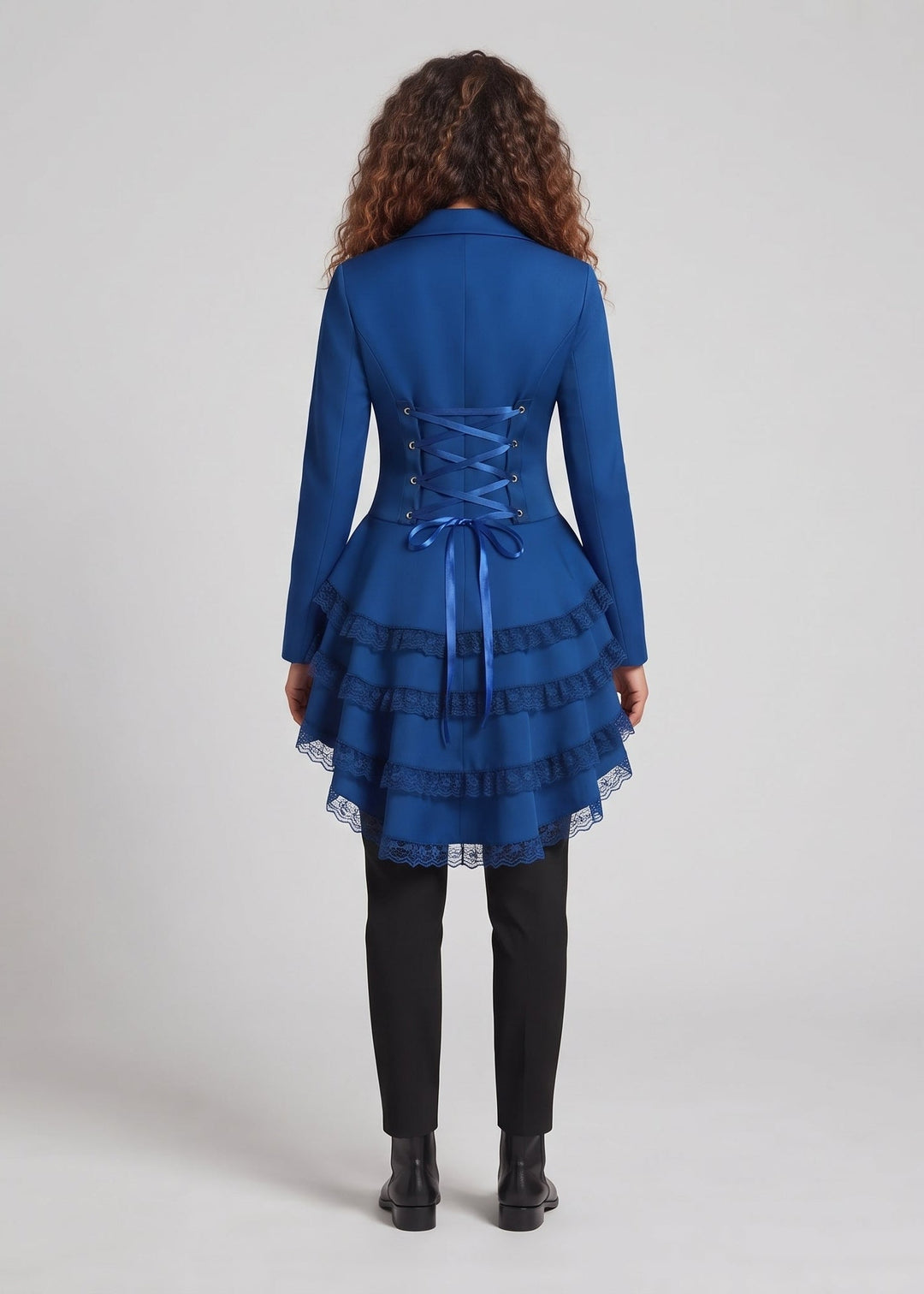 Women Elegant Ruffle Jacket with Deep V-Neck and Double Buttoned Front Mune Fashion