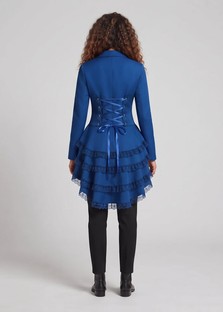 Women Elegant Ruffle Jacket with Deep V-Neck and Double Buttoned Front Mune Fashion