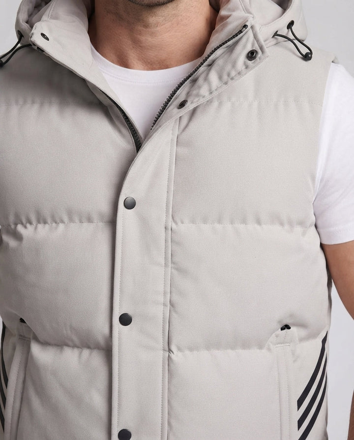 Men's Padded Hooded Vest with Thermal Insulation, Drawstring & Side Stripes Mune Fashion