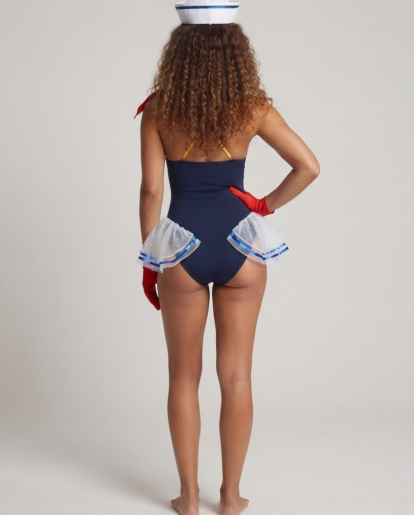 Women Sailor Swimsuit with Ruffles and Accessories Mune Fashion