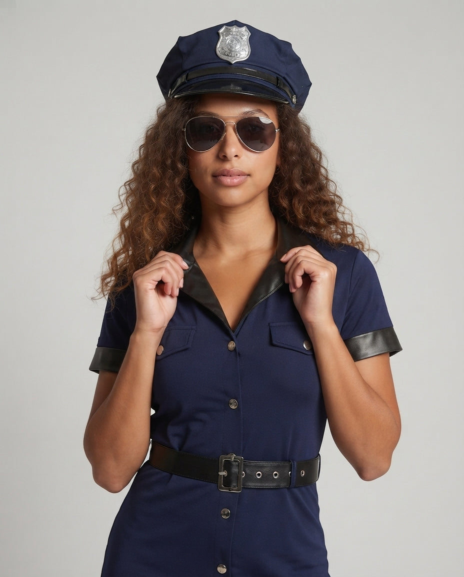 Women's police uniform dress with fitted cut and glossy accents Mune Fashion