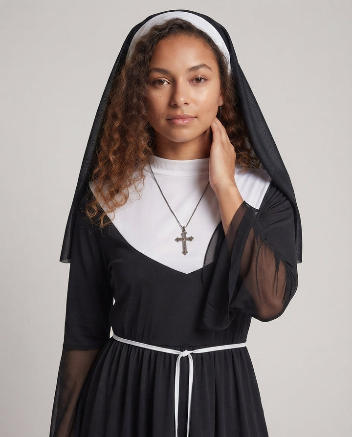 Women Nun Costume with Transparent Sleeve Puff Detail Mune Fashion