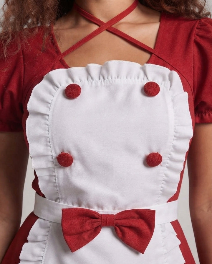 Women Playful Maid Dress with Ruffles and Satin Apron Mune Fashion
