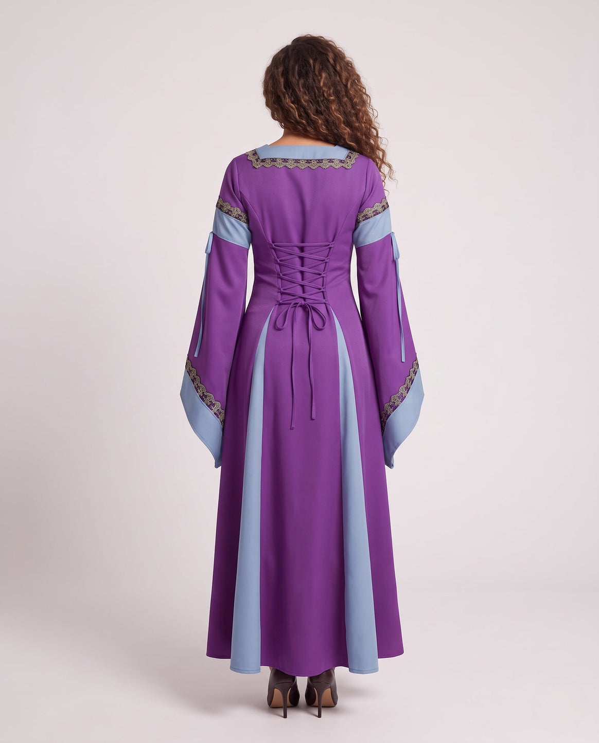 Women’s Historical Dress with Long, Flowing Sleeves and Decorative Lacing Detail Mune Fashion