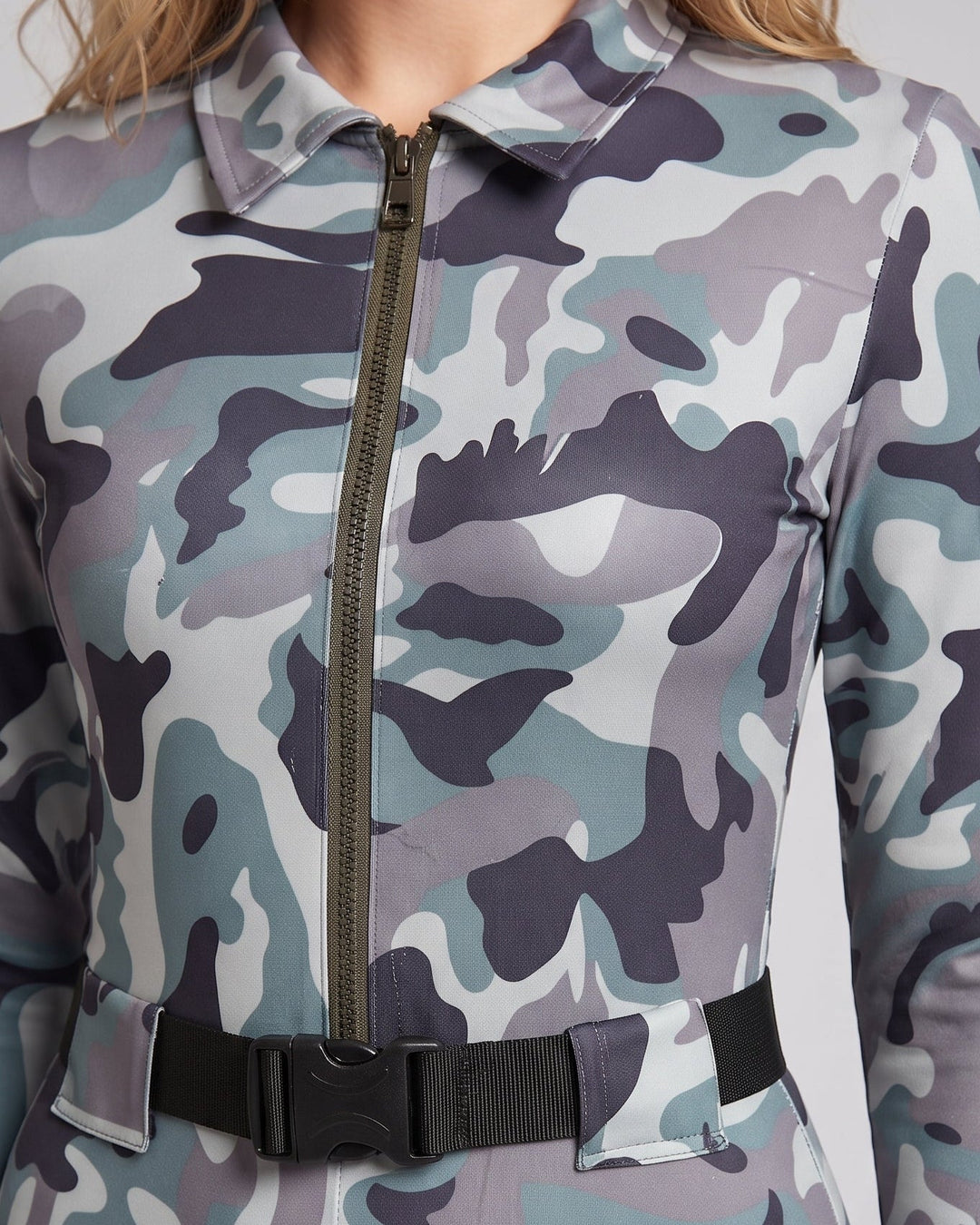 Ladies Camo-Design Overall with Zipper Mune Fashion