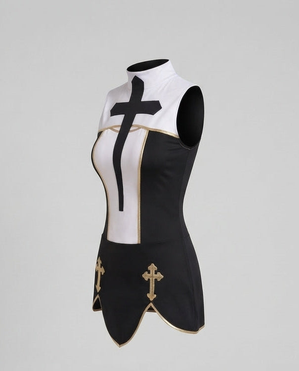 Women's Seductive Nun Costume with Cross Motifs Mune Fashion