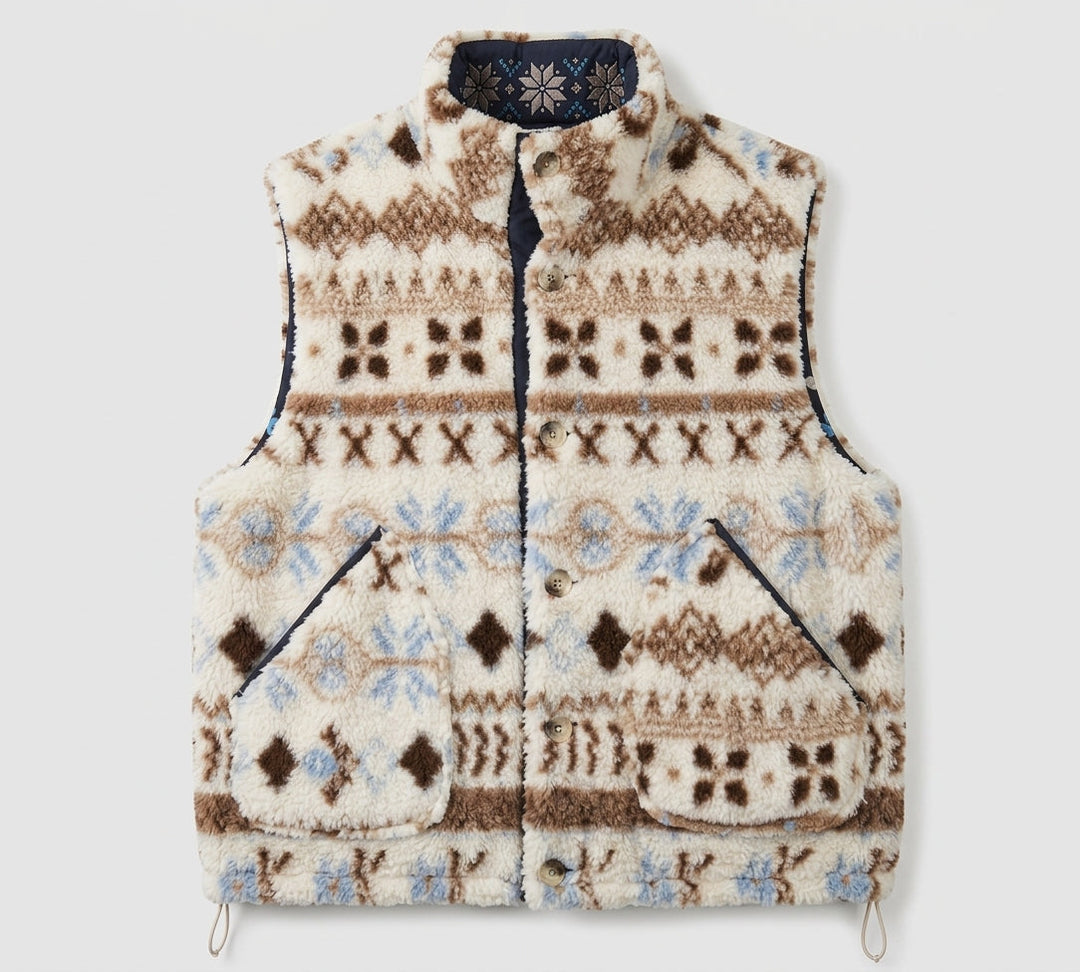 Women's quilted vests with teddy lining and Scandinavian pattern