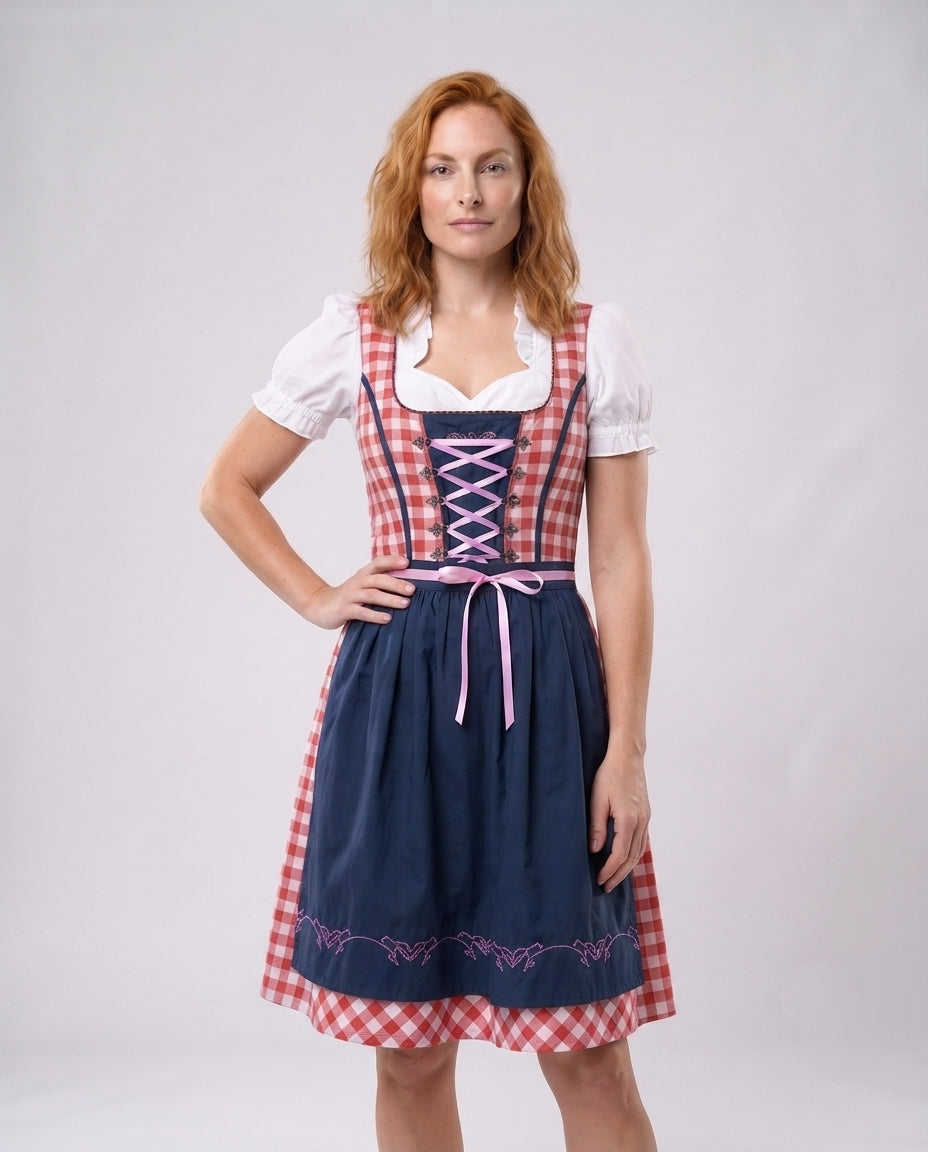 Women's traditional dress with checkered top and elegant ruffles Mune Fashion