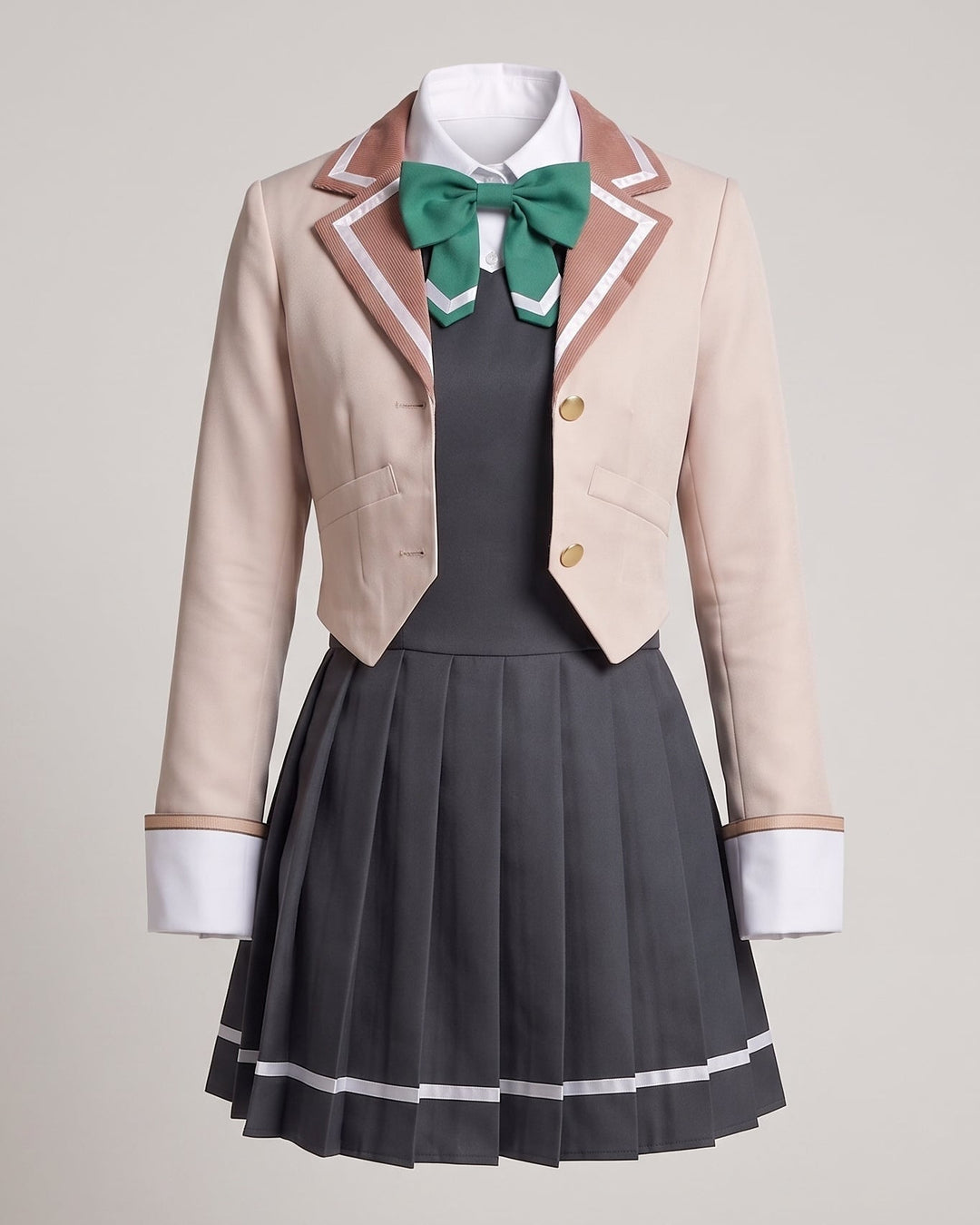 Women's elegant school uniform costume set with blazer, shirt, vest, and tie Mune Fashion