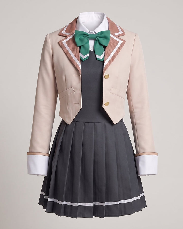Women's elegant school uniform costume set with blazer, shirt, vest, and tie Mune Fashion