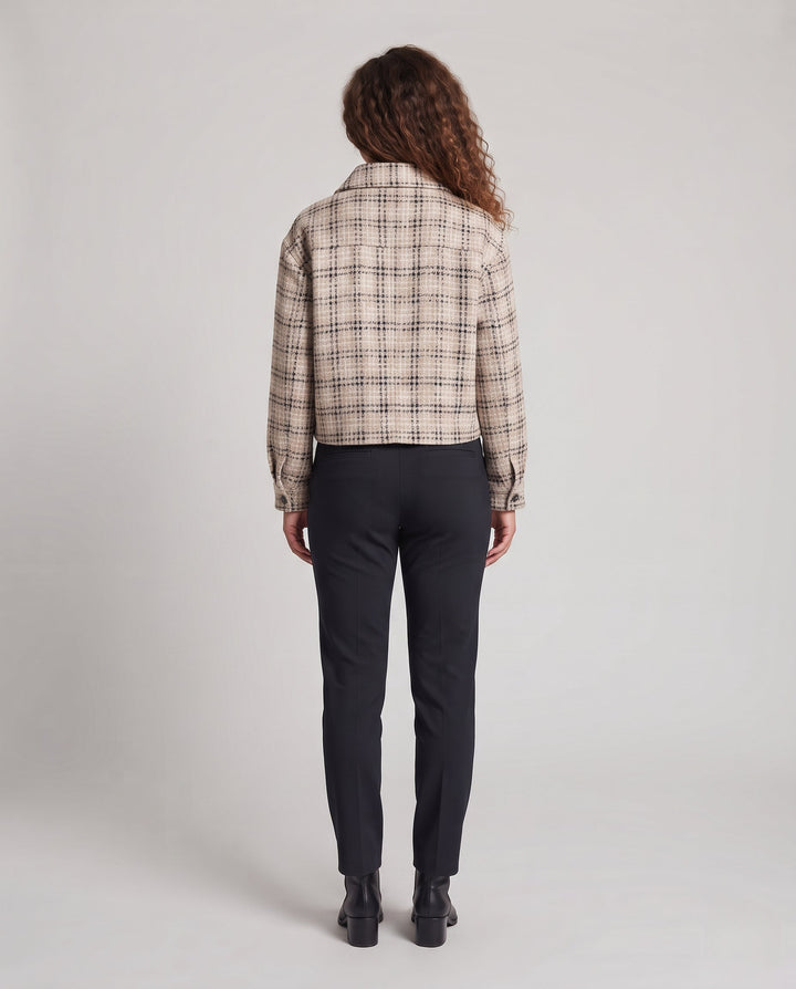 Women's Boxy Tweed Jacket with Checked Pattern, Button Placket and Short Cut Mune Fashion