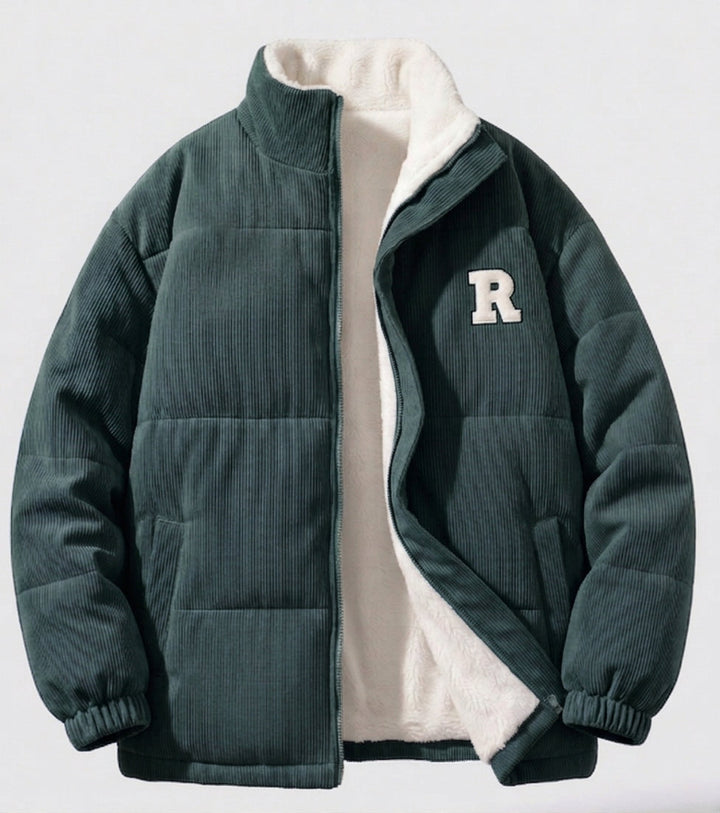Women's quilted cord jacket with teddy lining, stand-up collar and oversized fit