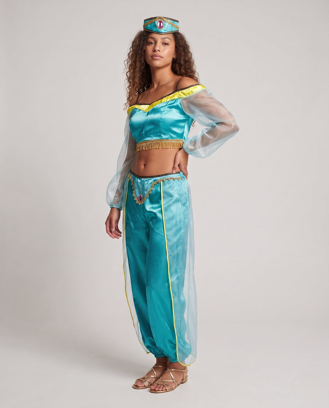 Women's Enchanted Oriental Costume with Transparent Sleeves and Embellished Details Mune Fashion