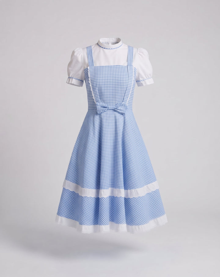 Women's nostalgic checkered dress with frill details and matching accessories Mune Fashion