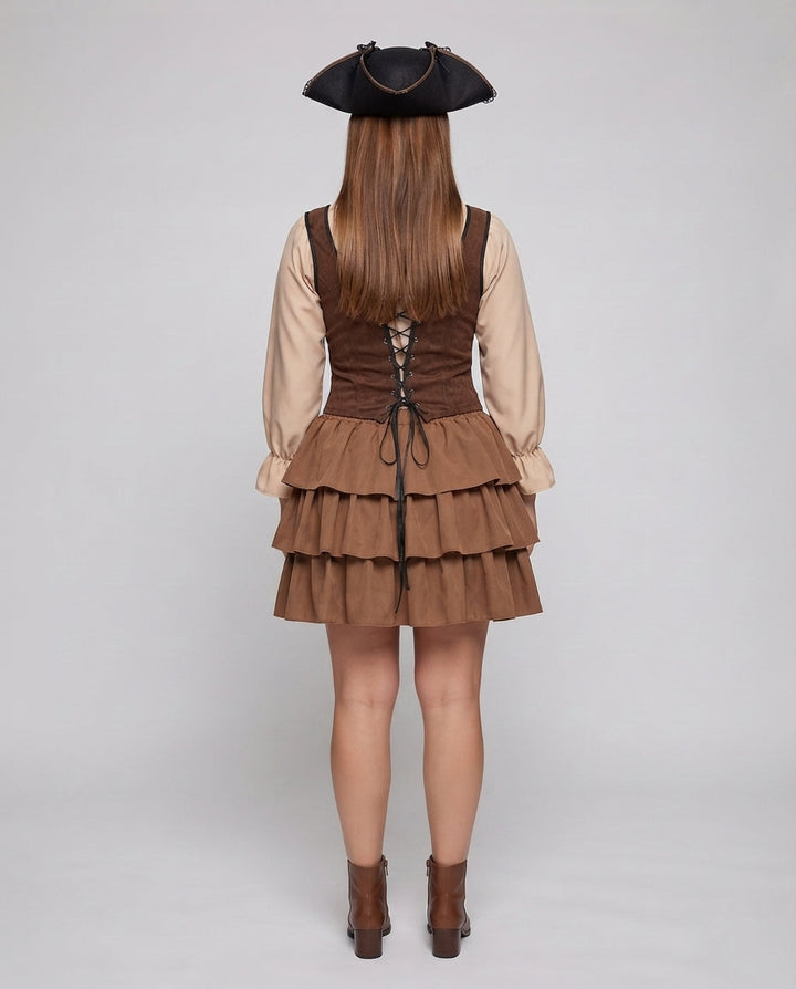 Women's Pirate Costume with Stylish Ruffle and Elegant Lacing Mune Fashion