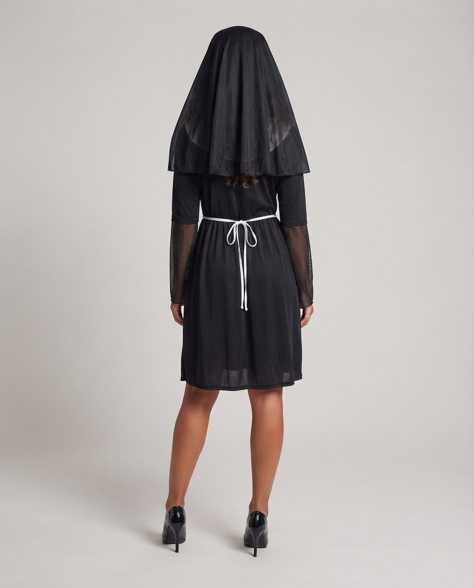 Women Nun Costume with Transparent Sleeve Puff Detail Mune Fashion