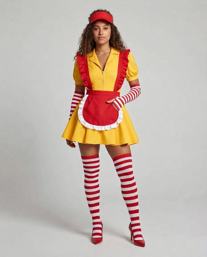 Women's costume set with striped stockings and playful apron Mune Fashion
