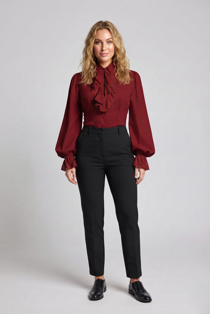 Women Ruffled Blouse with Elegant Collar Area Mune Fashion