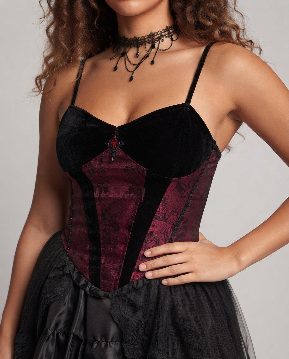Ladies Vampire Costume with Luxurious Top and Voluminous Skirt Mune Fashion