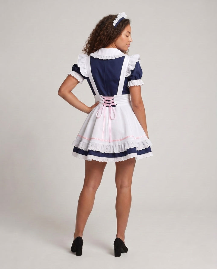 Ladies Maid Dress with Ruffle Details and Hair Accessories Mune Fashion
