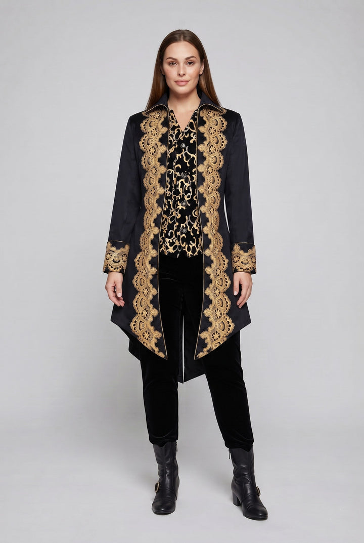 Women's elegant tailcoat with fine gold embroidery and asymmetrical hem Mune Fashion