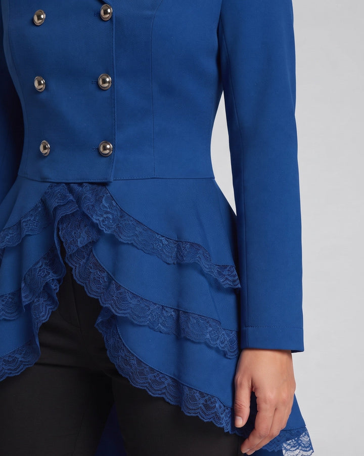 Women Elegant Ruffle Jacket with Deep V-Neck and Double Buttoned Front Mune Fashion