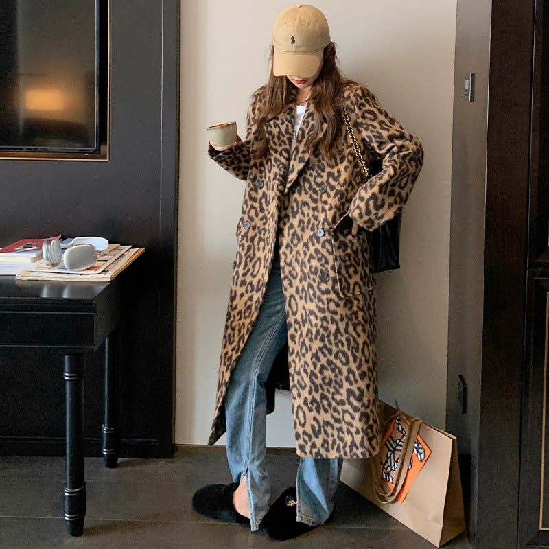 Mune | Women's Long Winter Jacket with Leopard Print and Soft Warm Fabric