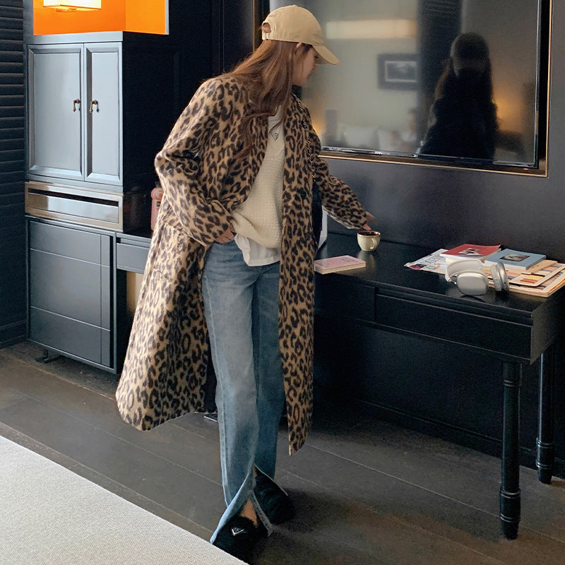 Mune | Women's Long Winter Jacket with Leopard Print and Soft Warm Fabric