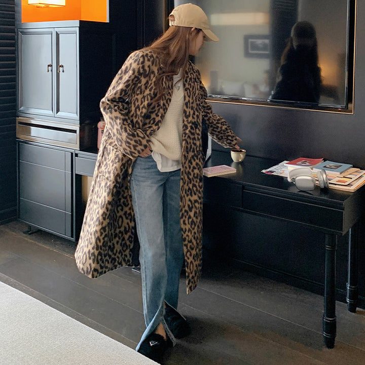 Mune | Women's Long Winter Jacket with Leopard Print and Soft Warm Fabric
