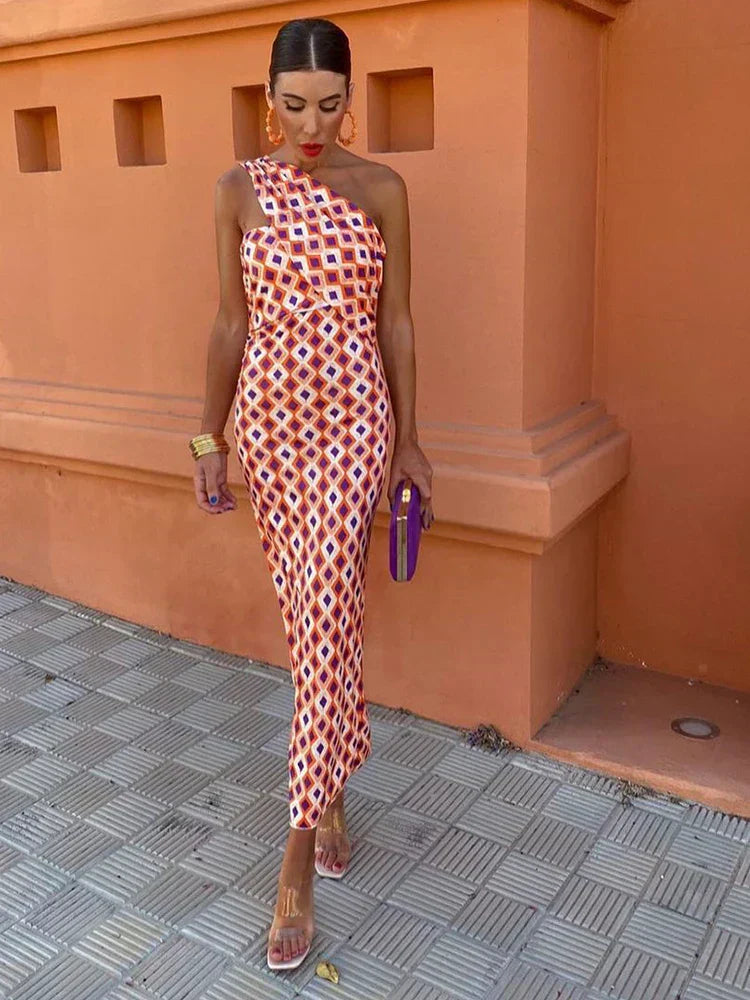 Stylish Women’s One-Shoulder Printed Dress