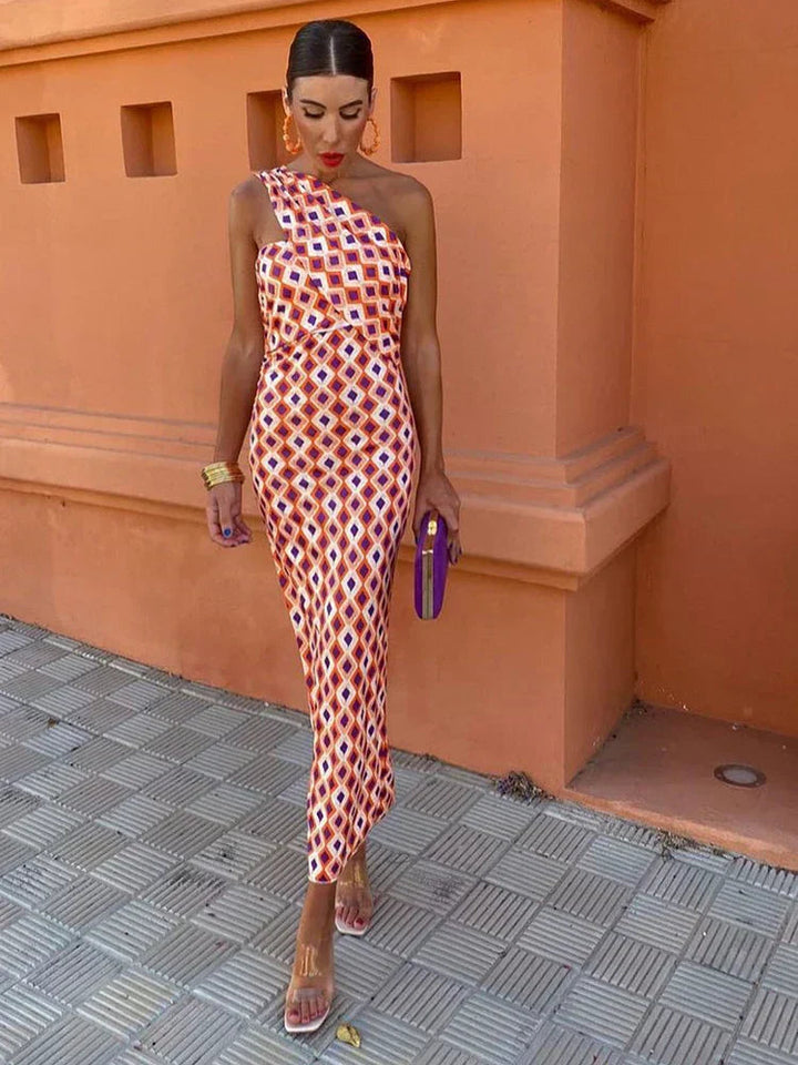 Stylish Women’s One-Shoulder Printed Dress