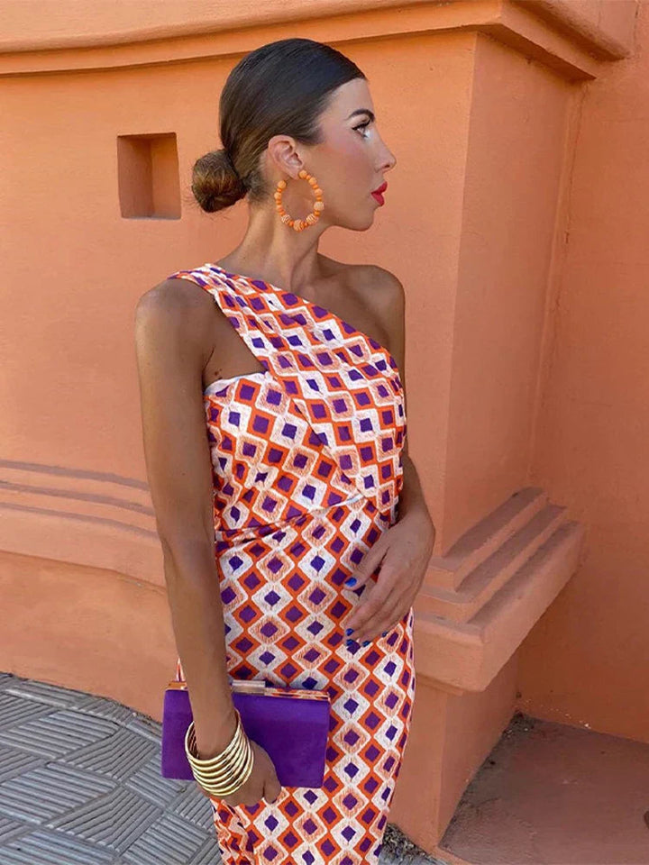Stylish Women’s One-Shoulder Printed Dress