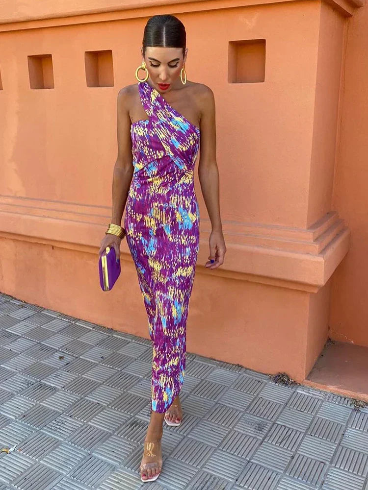 Stylish Women’s One-Shoulder Printed Dress
