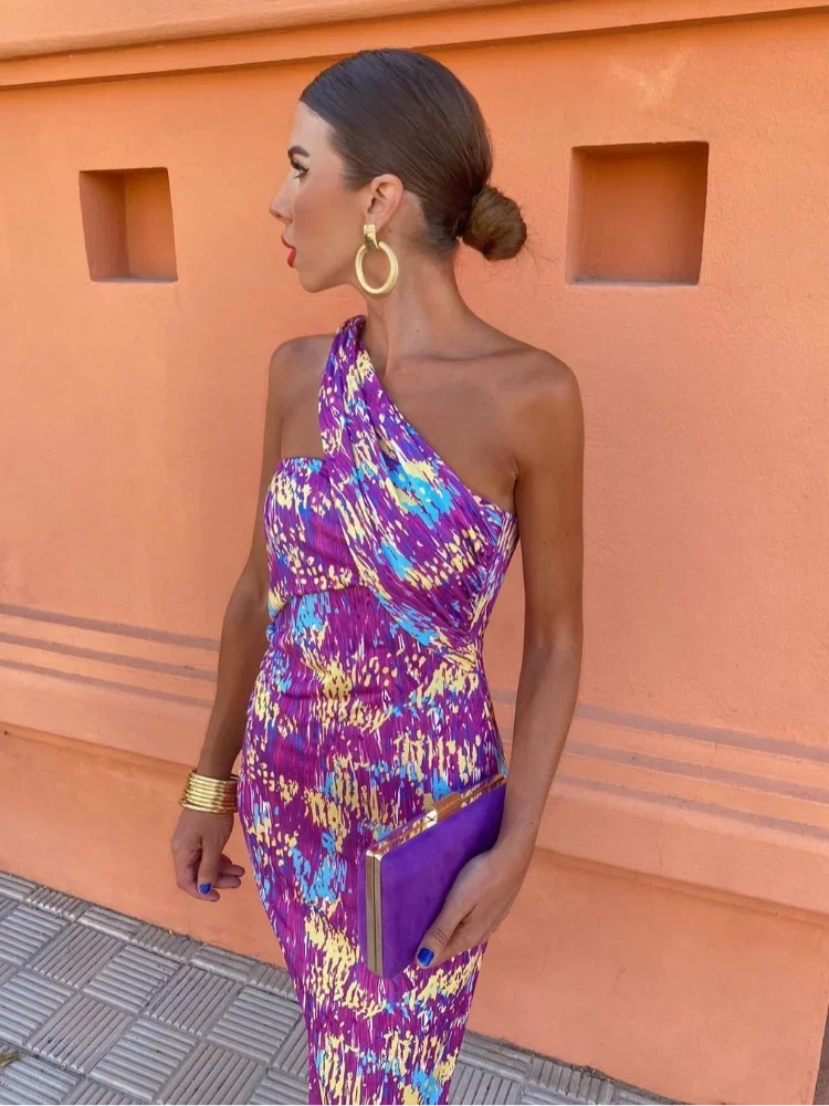 Stylish Women’s One-Shoulder Printed Dress