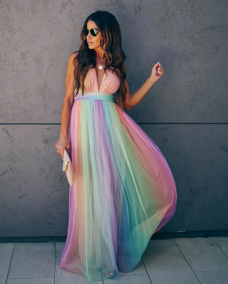 Rainbow Spaghetti Strap Ladies Dress | Multicolored