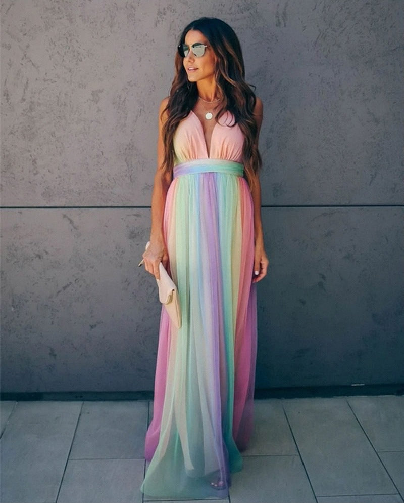 Rainbow Spaghetti Strap Ladies Dress | Multicolored