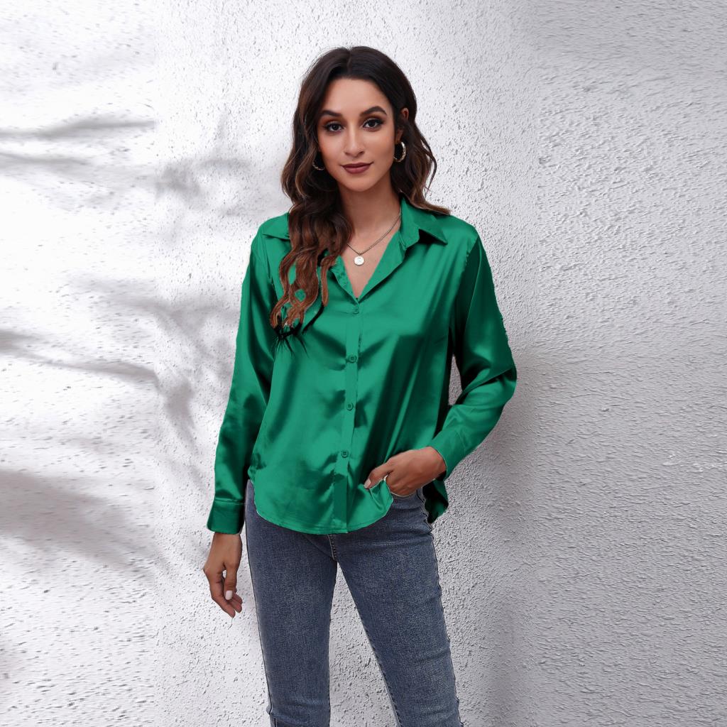 Women’s Casual Workwear Loose Fit Satin Blouses
